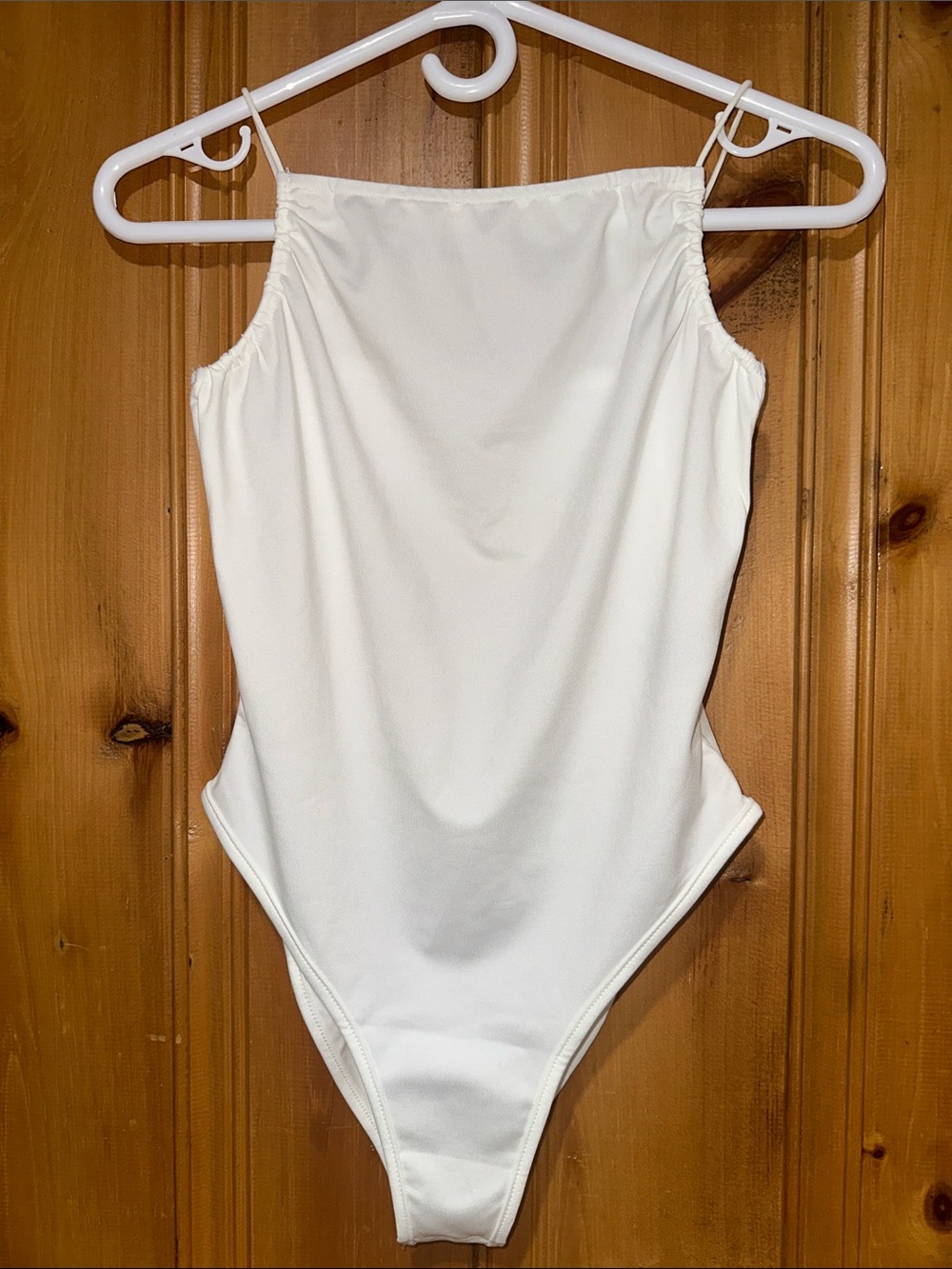 SHEIN White High-Leg Tank One-Piece Swimsuit